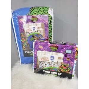 NEW Teenage Mutant Ninja Turtles TMNT Reversible‎ Twin Comforter AND Sheet Set